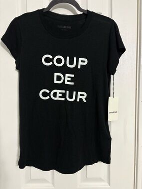 Zadig & Voltaire Black Tee with White 'Coup de Coeur' Graphic